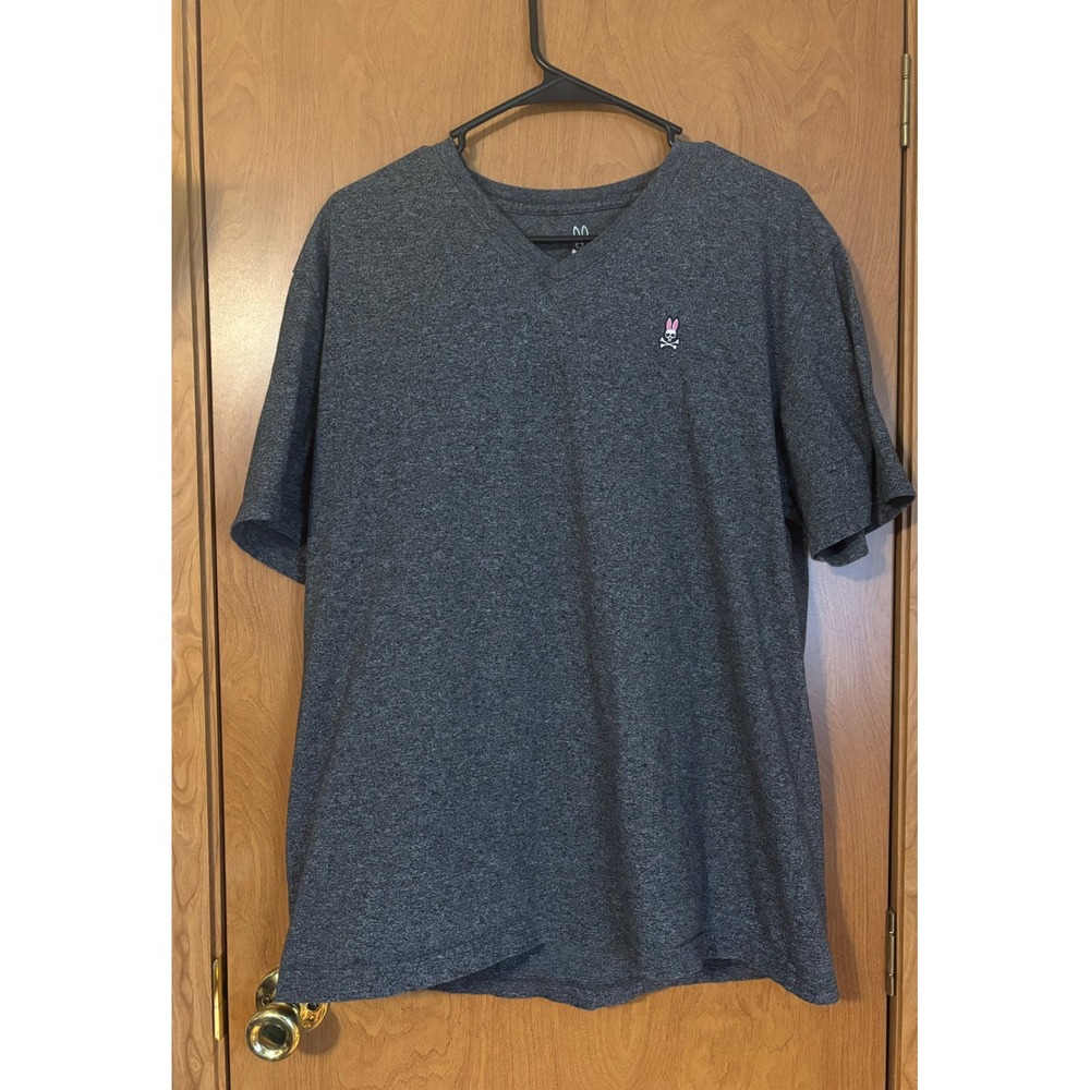 Psycho Bunny Mens V-Neck T-Shirt Charcoal Gray Heather Pima Cotton Size 7 XL